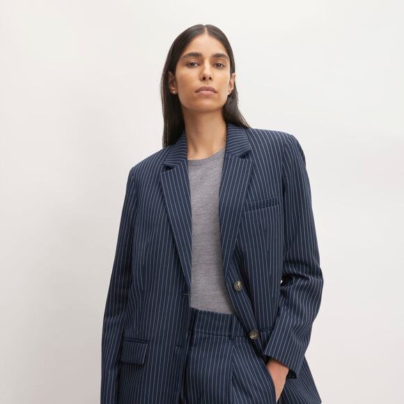 Everlane Jackets & Blazers - Everlane The Tencel Oversized Blazer - 4 Navy/Bone Pinstriped
